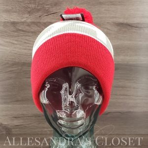 Oakley Hat Beanie Red Line Stone Gray Lake Factory Cuff Pom Outdoor Cottagecore